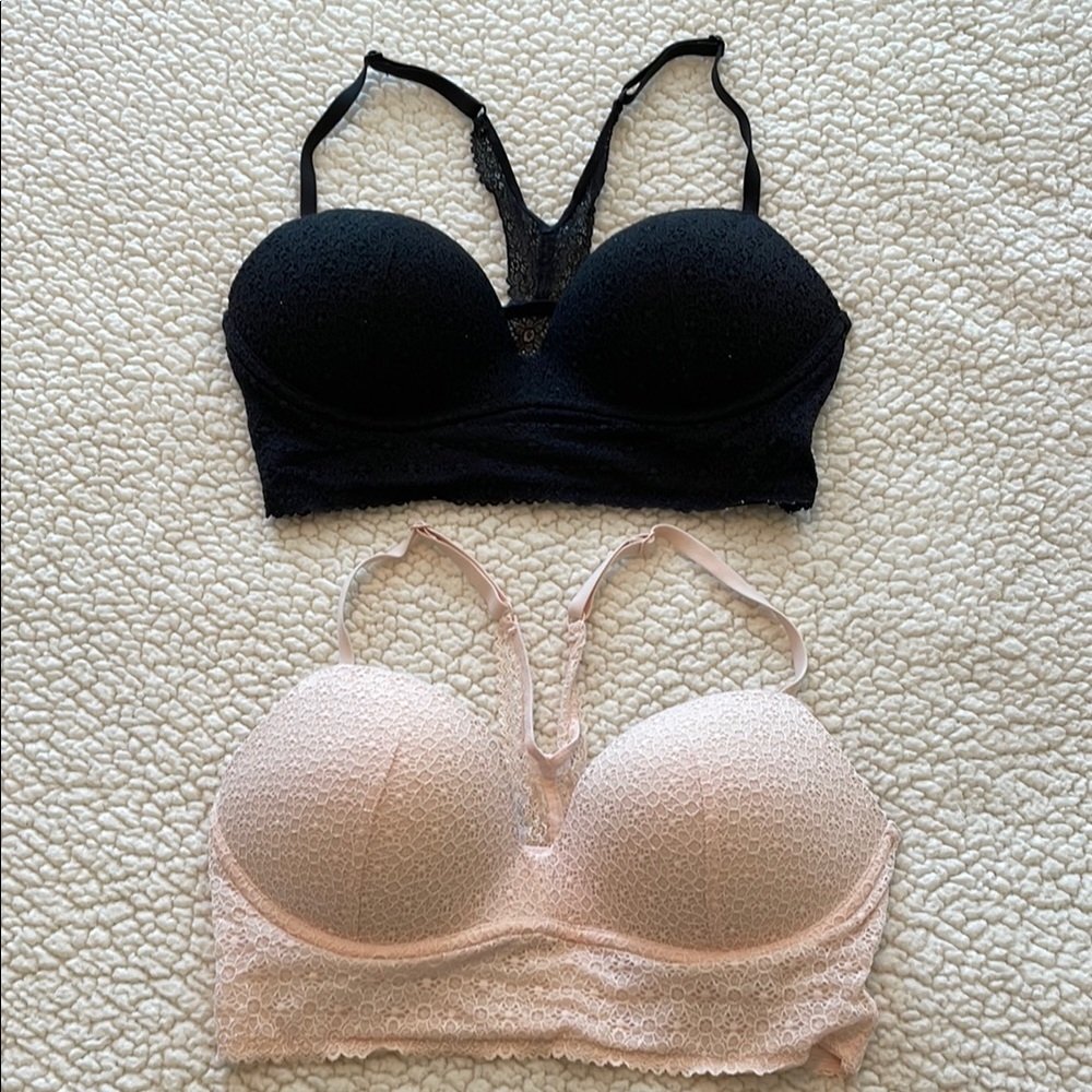 VS Black and Cream Lace Bralette Set Size 34C